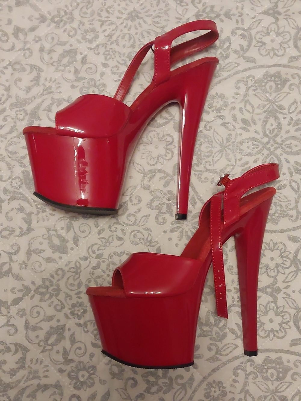 Pleaser Red Patent Platform Stiletto Slingbacks